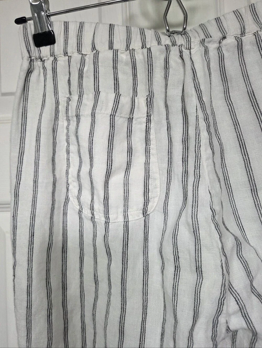 Quince Women's White Black Striped 100% Linen Trousers Size Small Summer